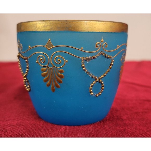 Blue Opaline Glass French Vase and Bowl with Gold Accent Gorgeous Set!  CT302 - Picture 12 of 13